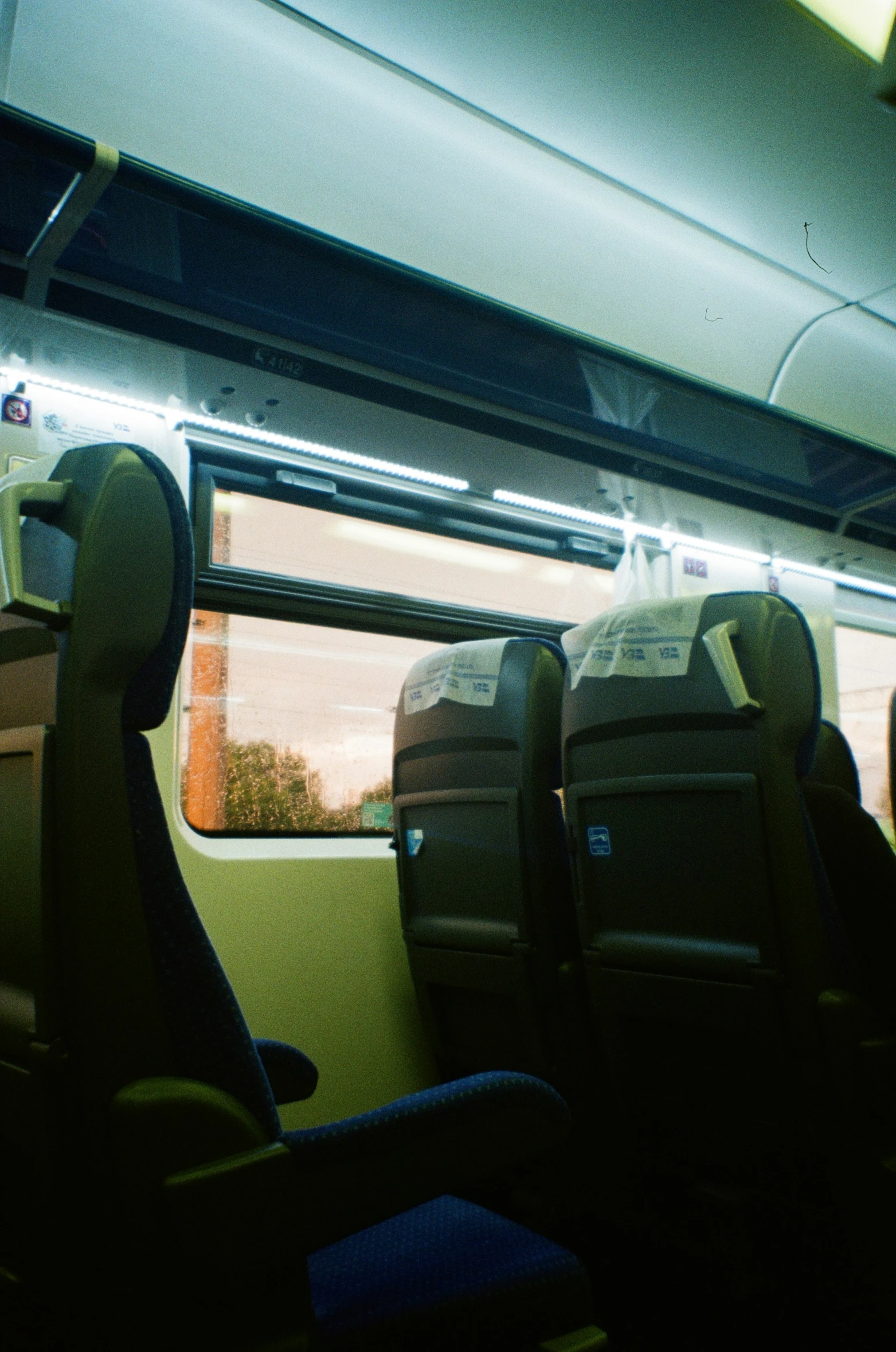 two seats are on a public transportation train