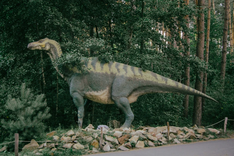 the large model dinosaur is in the forest