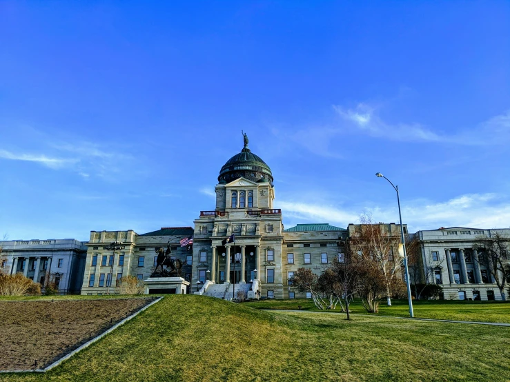 a view of an historic building on a sunny day