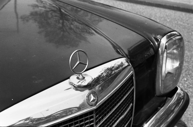 mercedes car emblem displayed on hood of vehicle