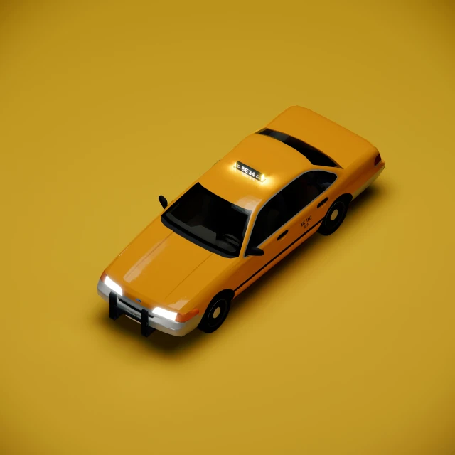 an orange taxi cab that's low to the ground