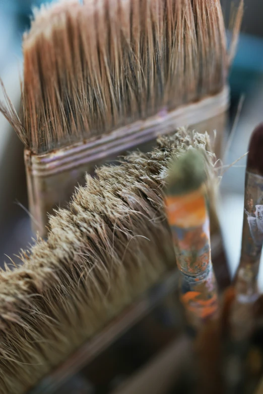 a brush next to the shaving brushes used in painting