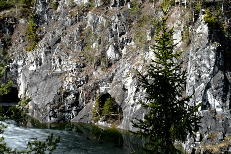 a mountain top with many rocks and trees