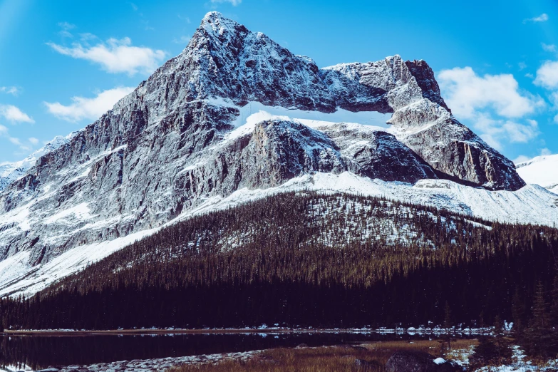 there is some snow on the mountains on a cloudy day