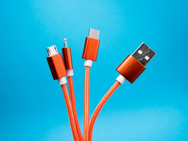 there are three orange cords that are connected to each other