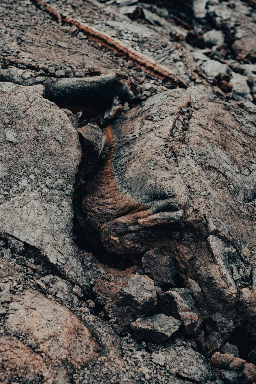 a rock is shown with some brown and black rocks