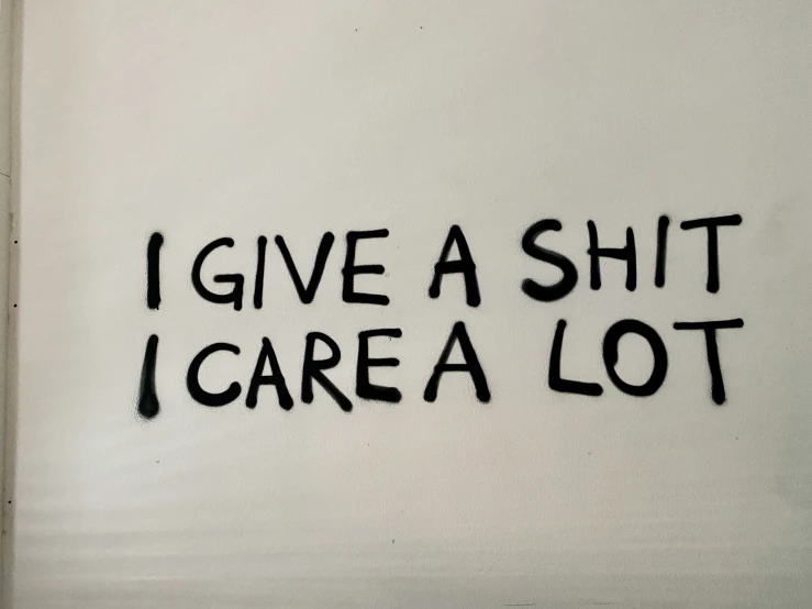 a graffiti on the wall reads i give a  i care a lot