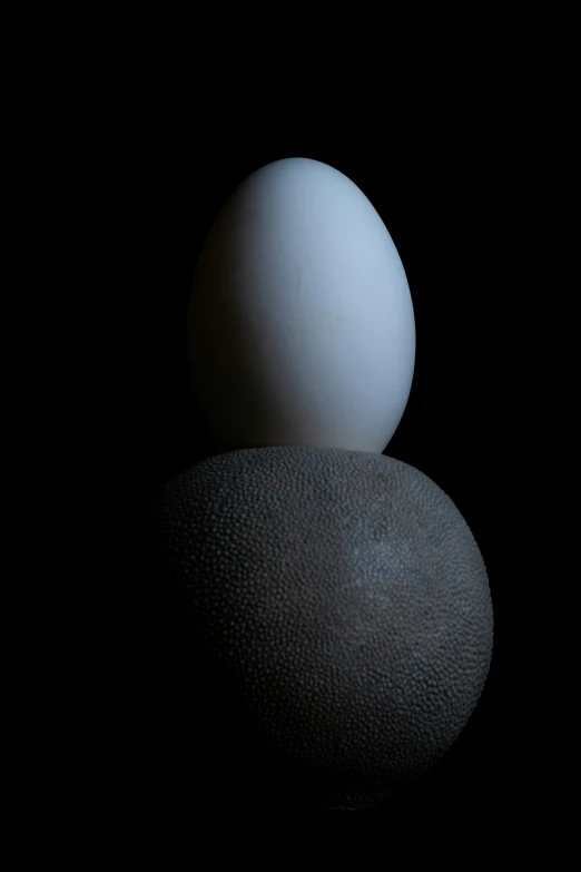 two eggs placed next to each other on a dark background