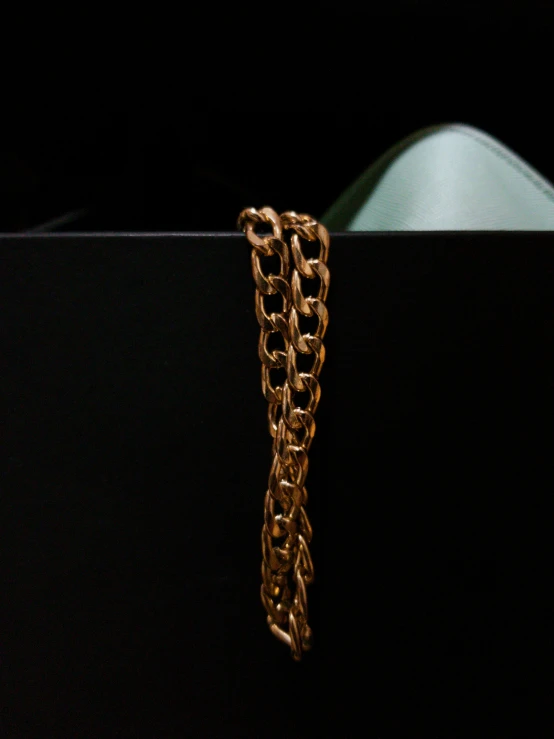 a very large gold chain that is standing up