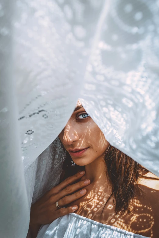 a woman wearing a white top standing under the water