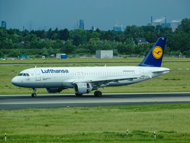 a lufthansa plane about to take off from the runway