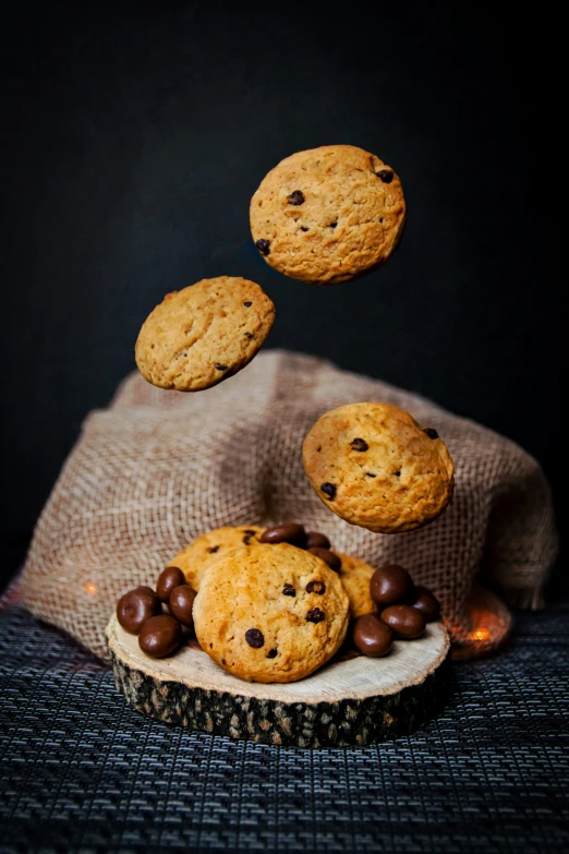 three cookies flying away from one another