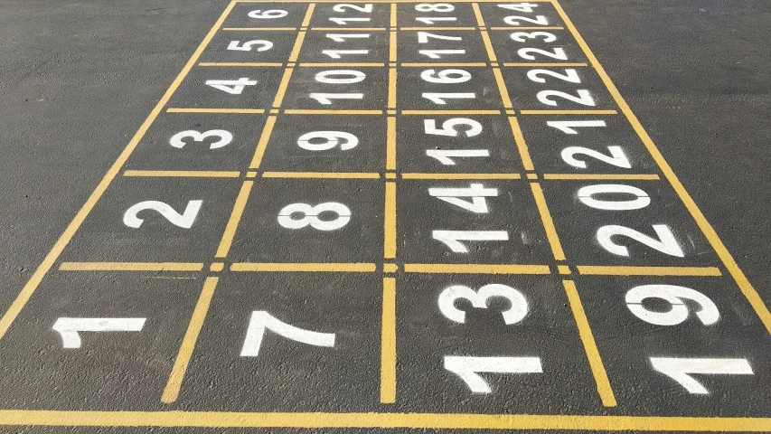 a hoppy road with a bunch of numbers painted on it