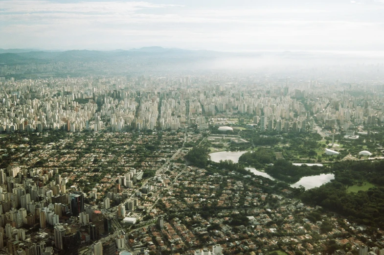 a city from an airplane flying above the city