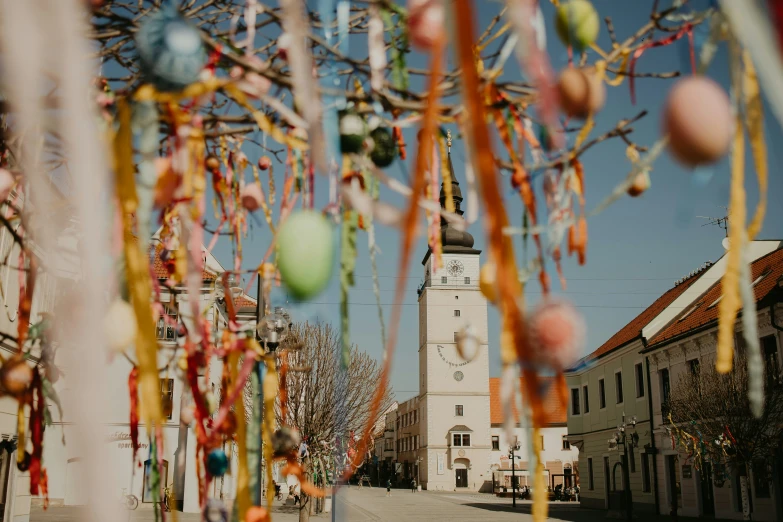 the view looking up the sidewalk of an old european town