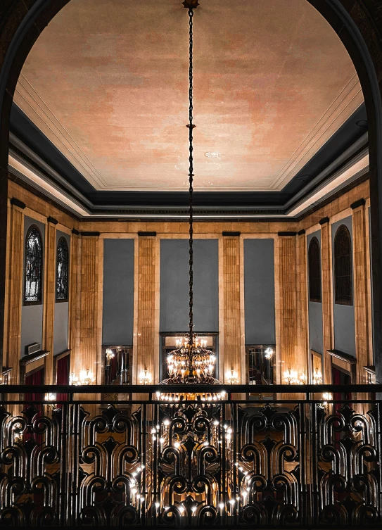 the inside of an ornate building with columns