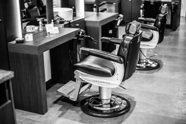 this is black and white pograph of a barber shop