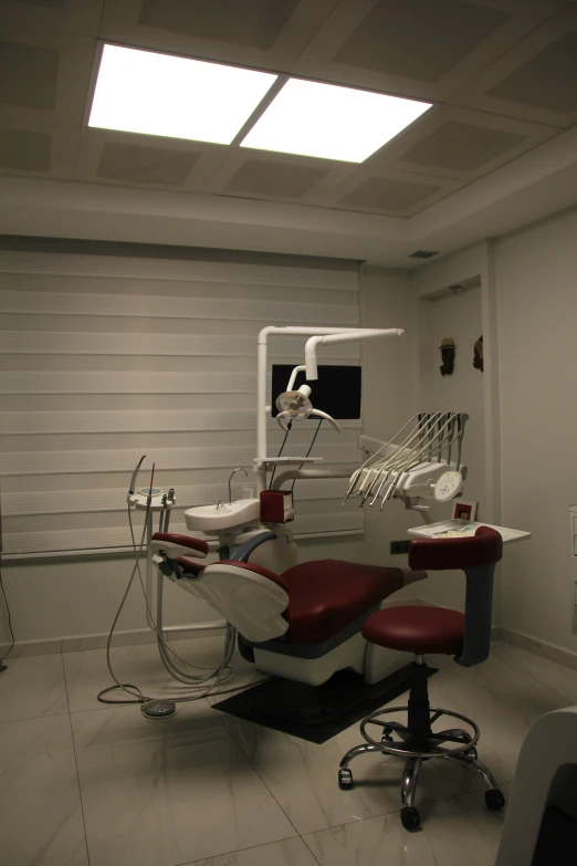 a dental chair and other medical equipment inside