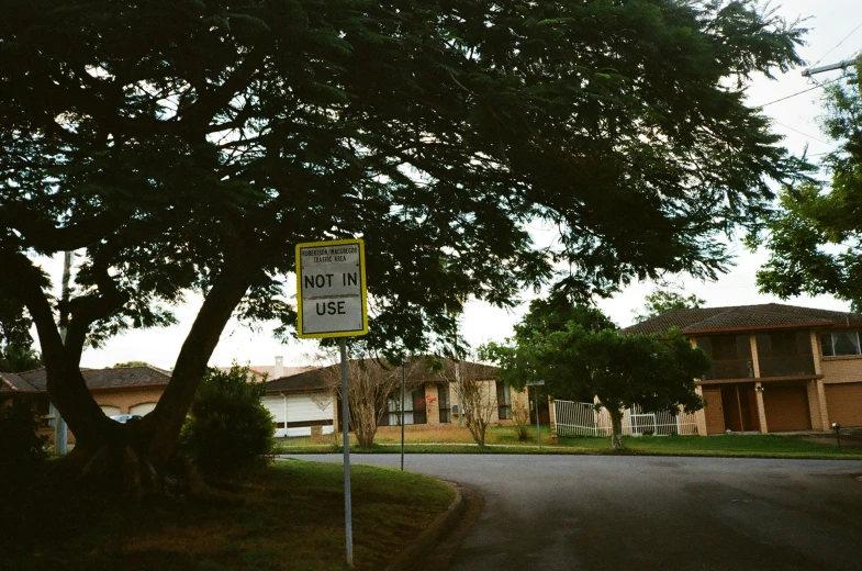 there is a street sign that is by a tree