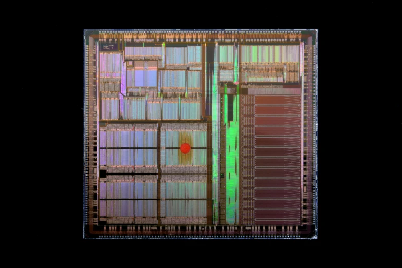 there is a computer processor with the chip showing