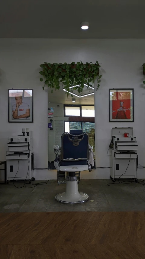 a chair sits in front of the entrance to the room