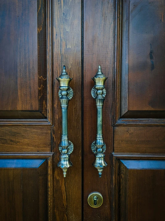 two antique style ss door s on a wooden door