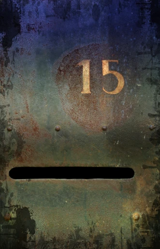 there is an old, rusted up train sign with the number fifteen