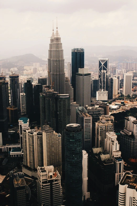 a skyline view of a city with tall buildings