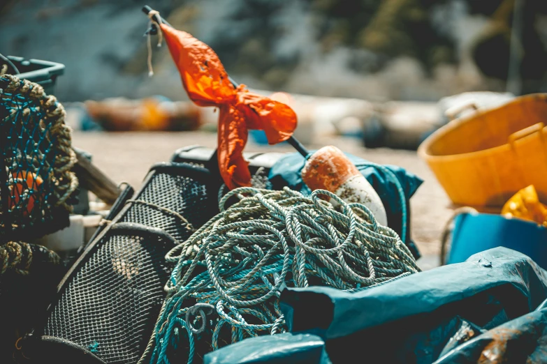 there are many pieces of plastic trash on the ground