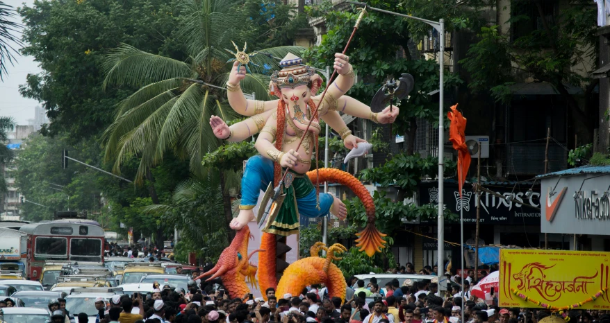 a large statue made up of two men