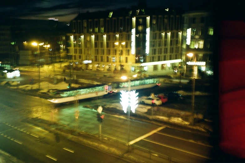 looking out from an overlook of a busy city street