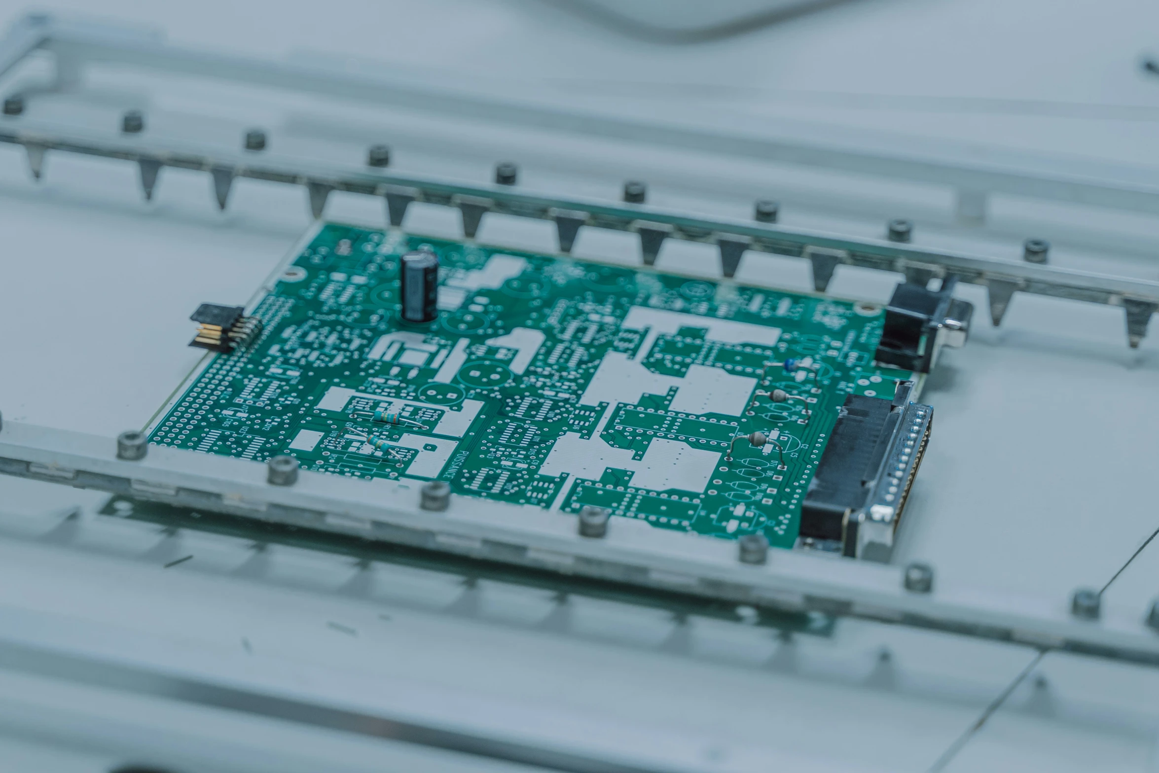 two small pieces of green electronic circuitboard sitting next to each other