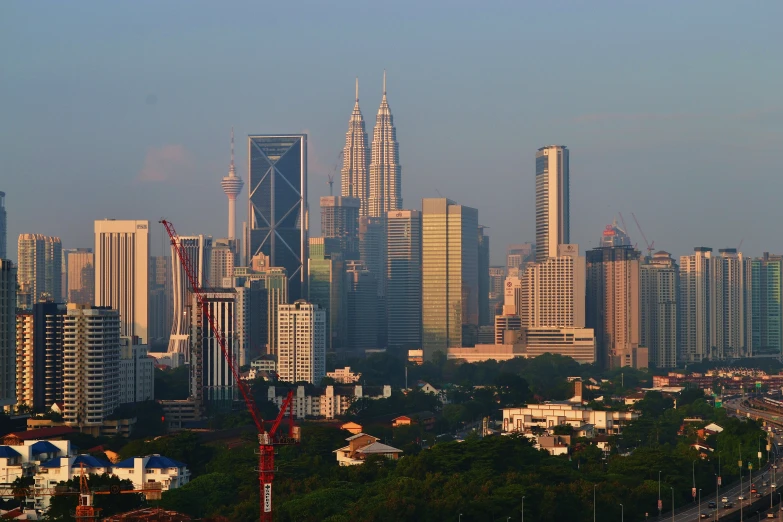 a big city with tall buildings in the background