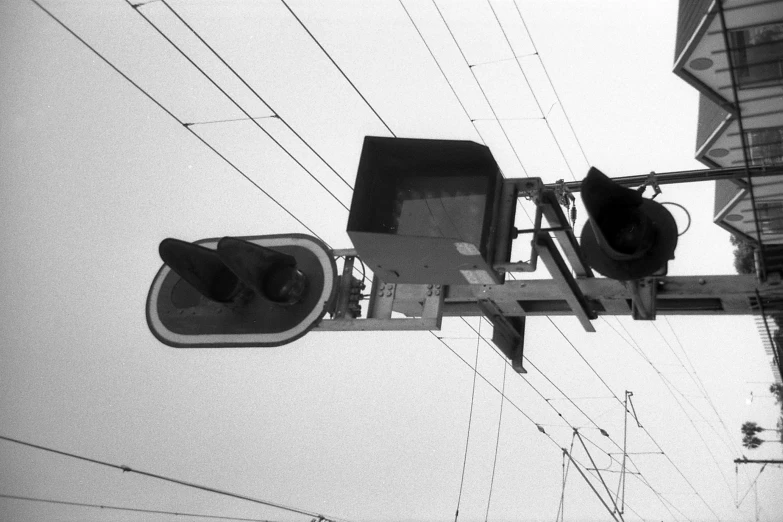 a black and white po of a traffic light