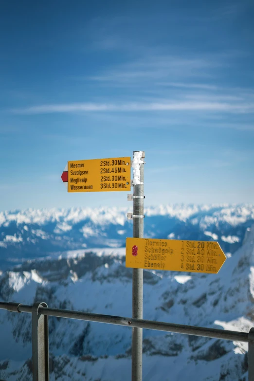 four signs indicating the top of a mountain