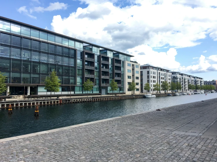 buildings along the water are shown on either side