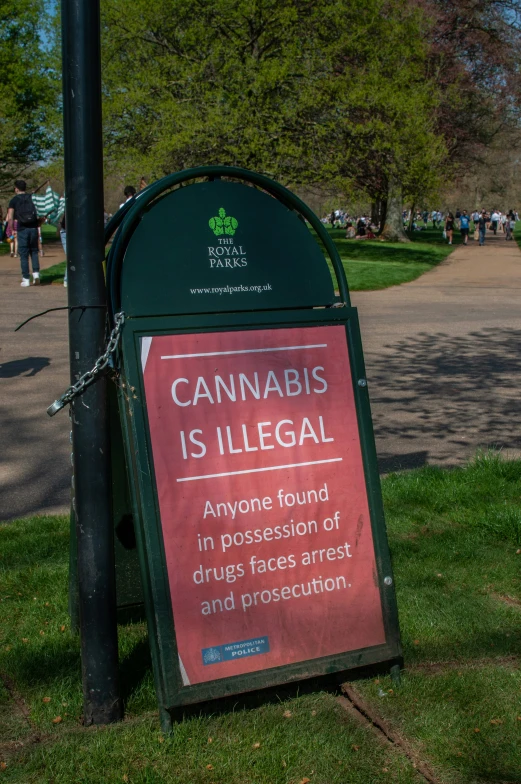 a sign stating cannabis is illegal by the road