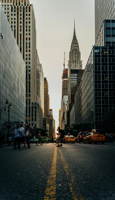 a city street with a yellow line that has been painted on it