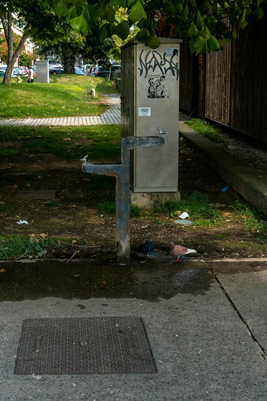 graffiti on the front of a old metal mailbox