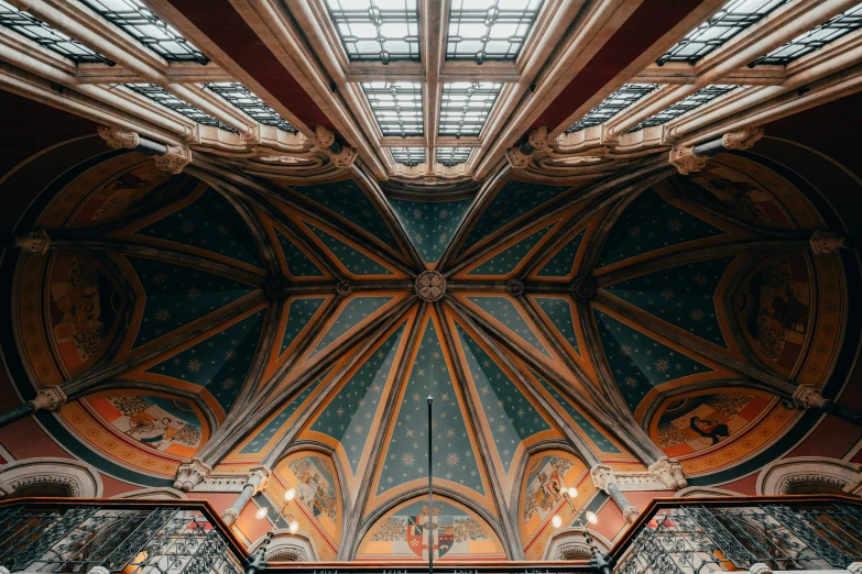 interior of a very ornate church looking toward the skylight