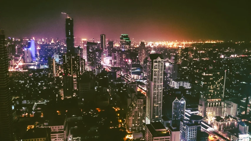 an aerial view of some large city at night