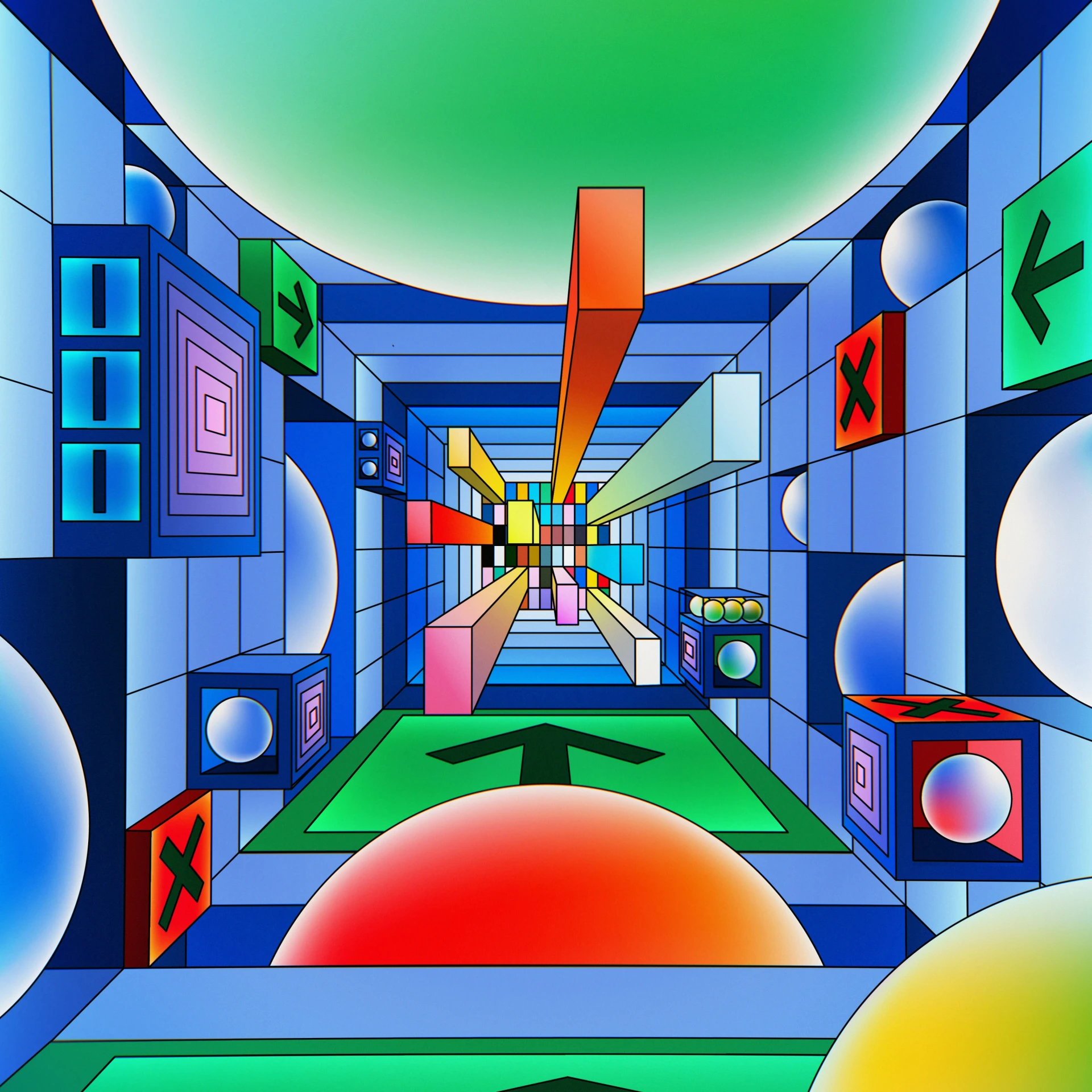 a digital painting with several colorful objects in the background