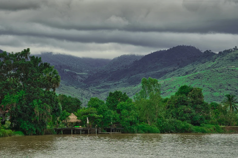 a large body of water surrounded by trees