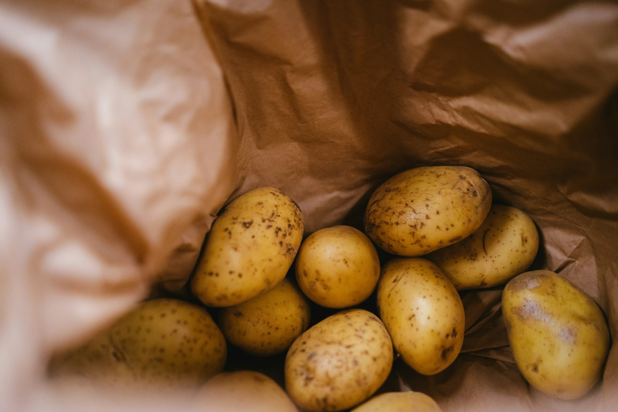 the potatoes are all piled up in a sack