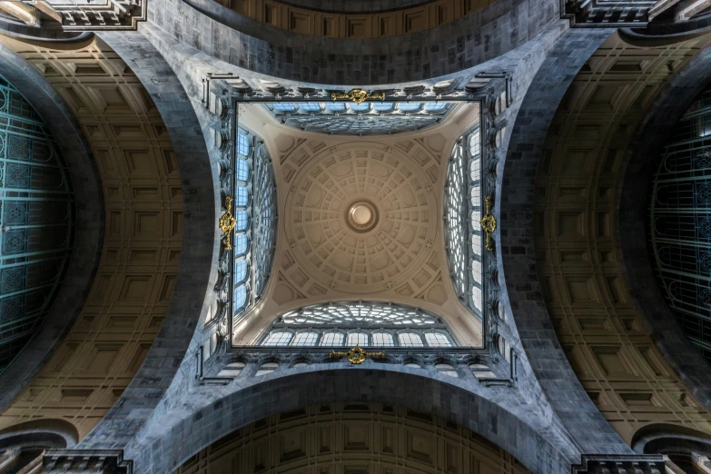 an aerial view of a church ceiling and windows