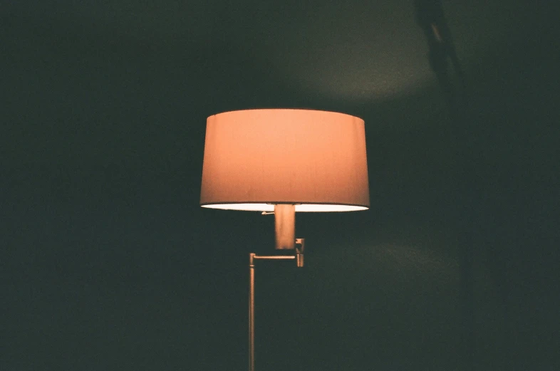 a floor lamp in a dark room with dim lighting