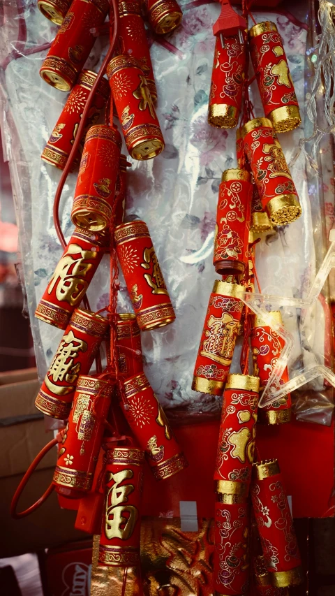 oriental decorations are placed in a red truck