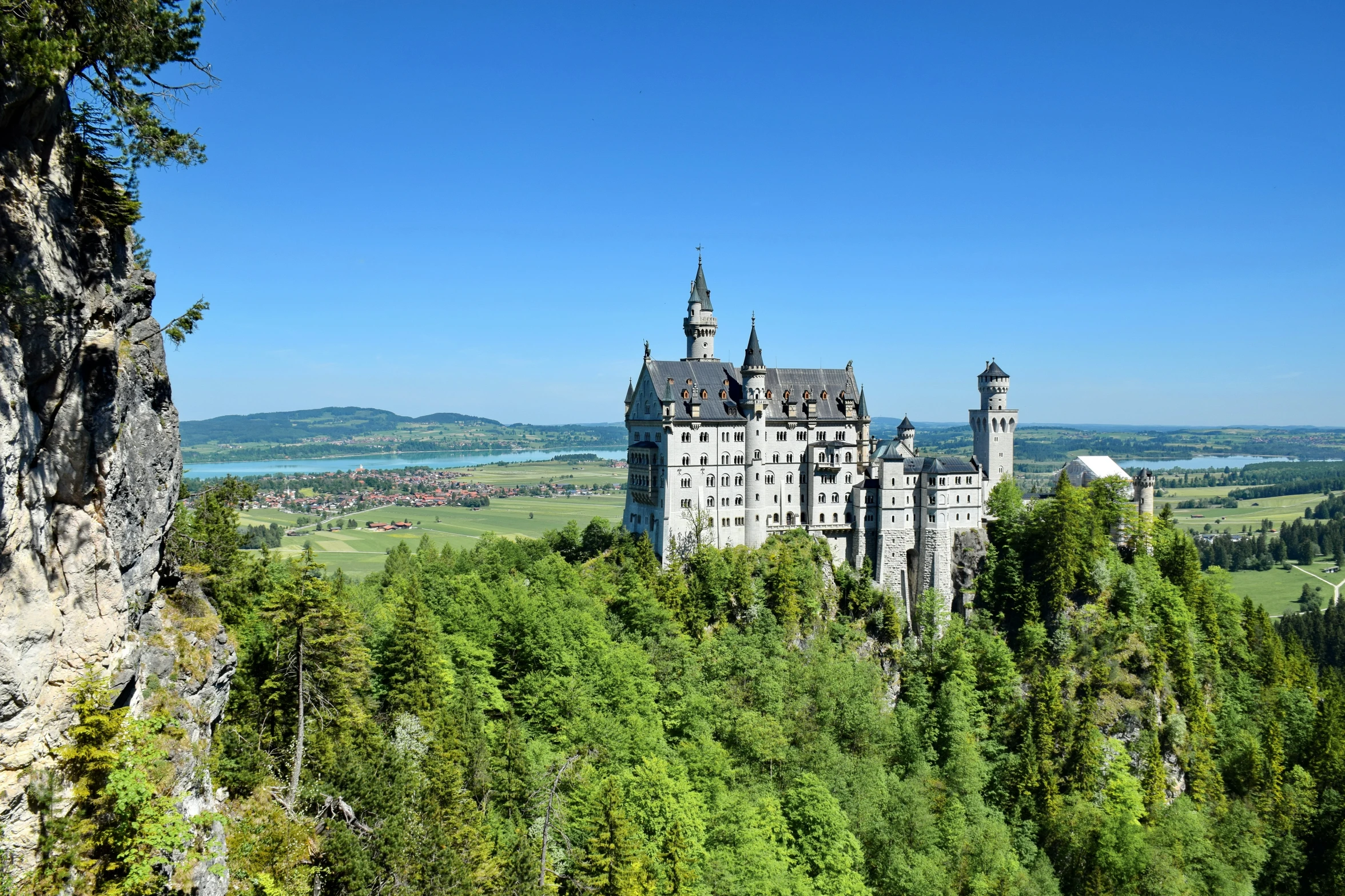 a castle surrounded by forest in the middle of the day