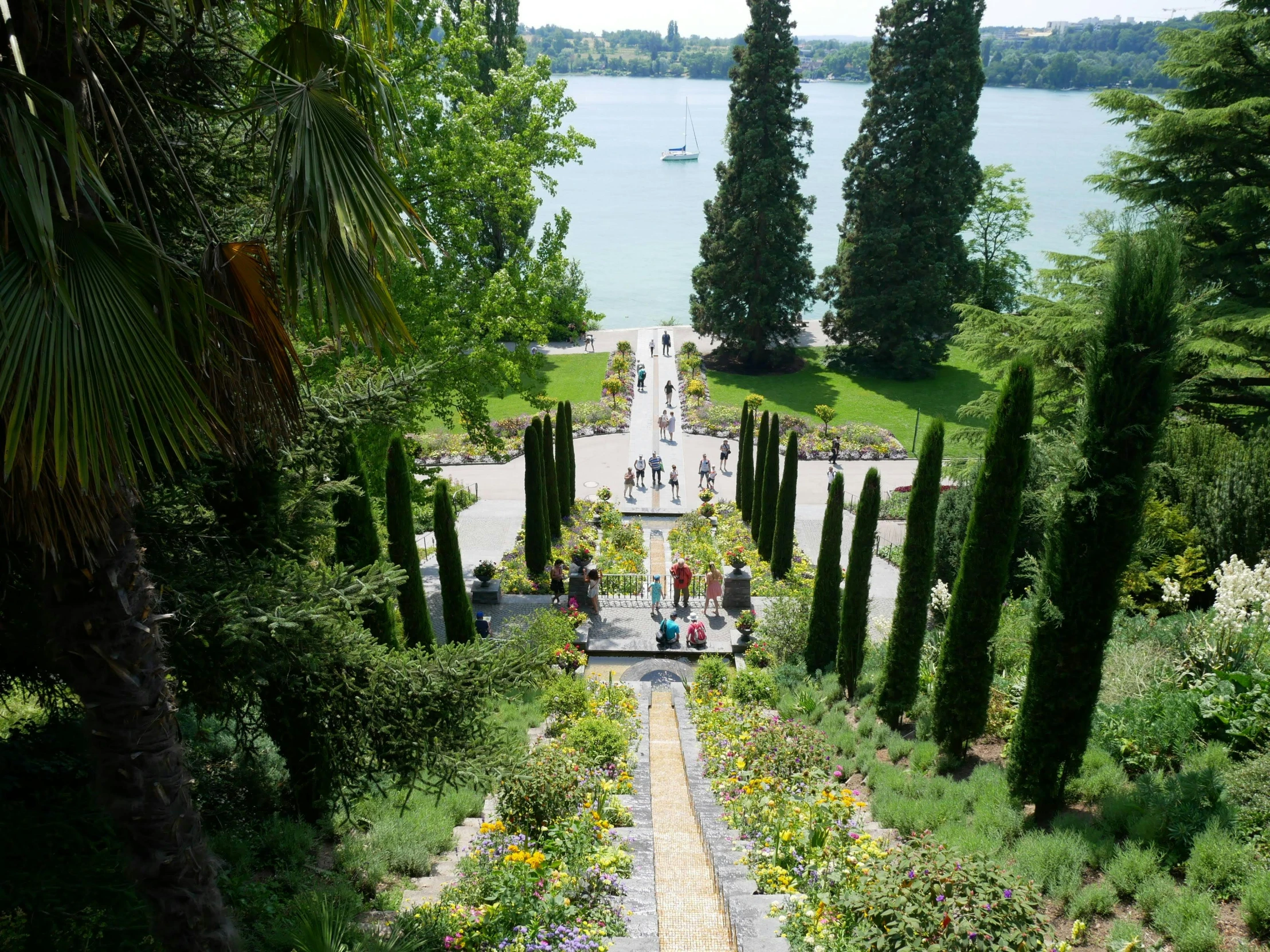 several people that are walking through some very pretty plants