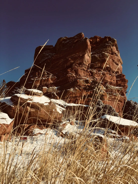 red rocks with very tall grass on them